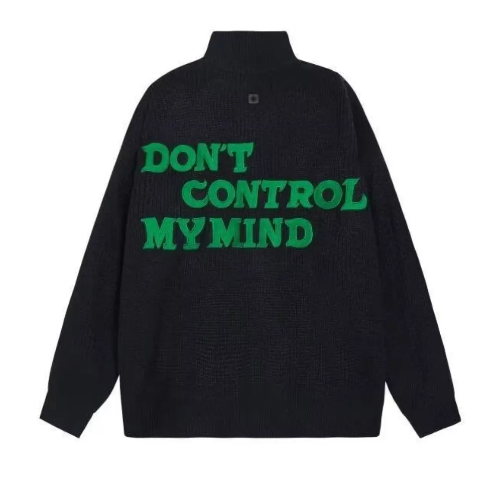 ⚡OOC' Versatile Letter Patched Zipper Cardigan Sweater