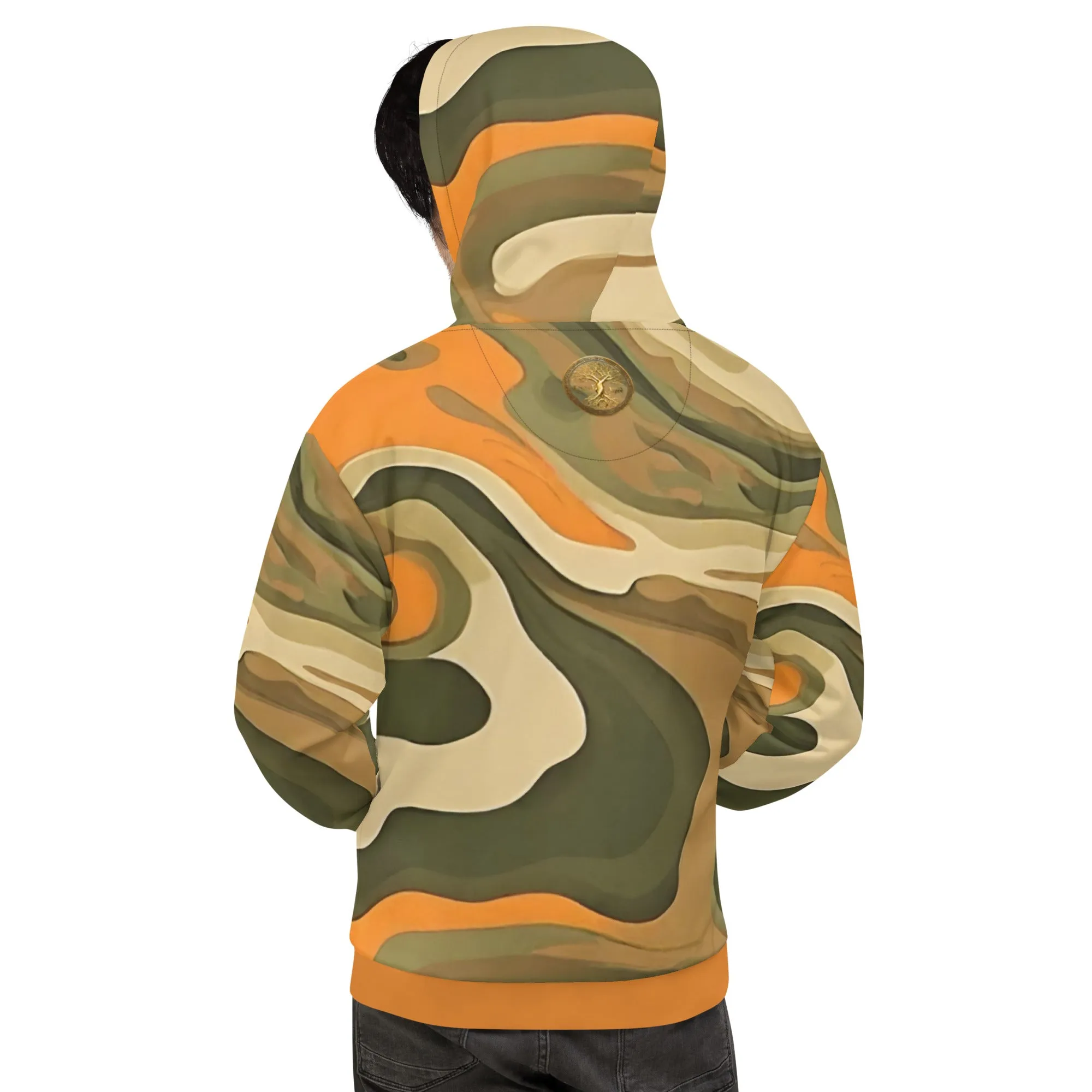 Orange, Green and Tan Eternal Agape Men's Camo Hoodie