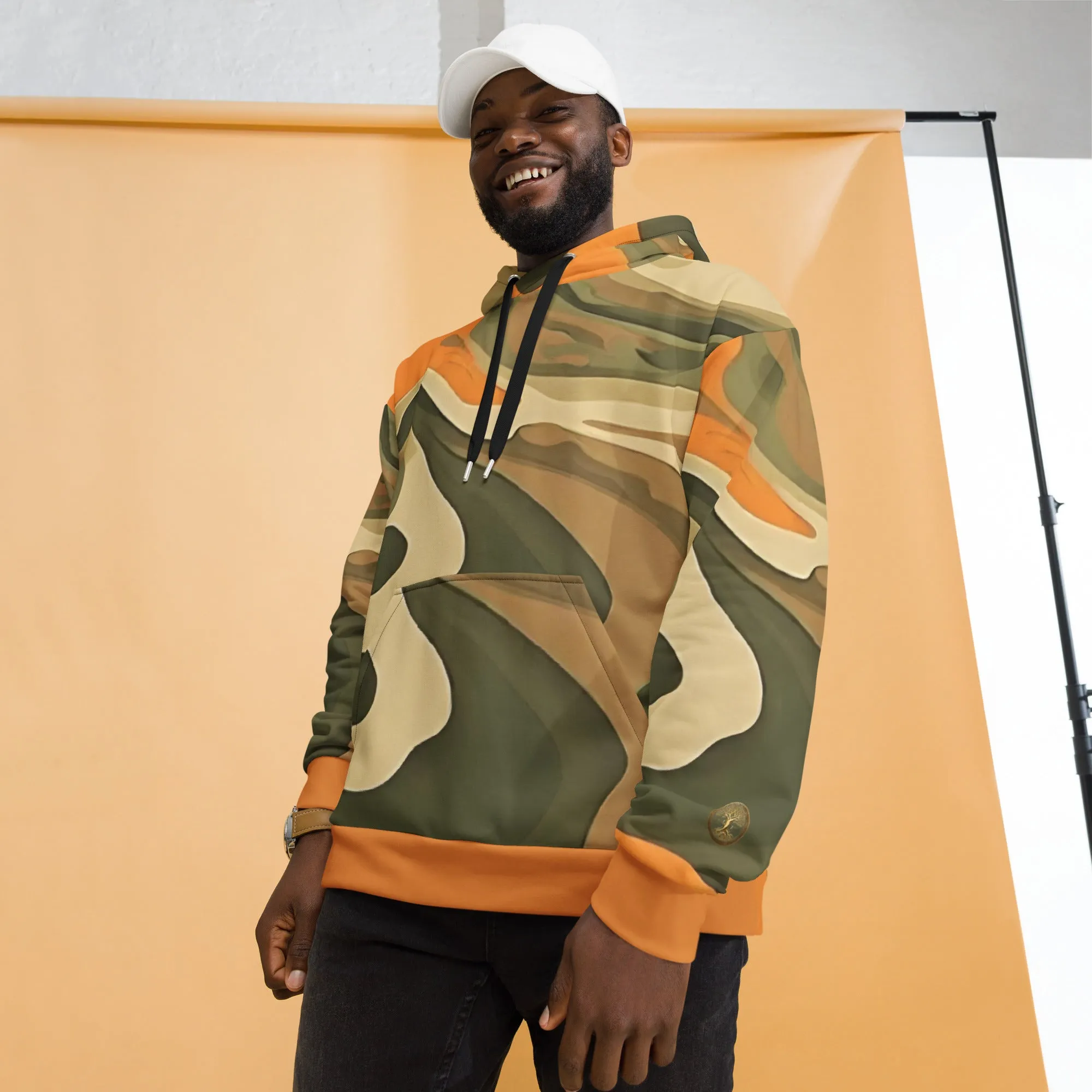 Orange, Green and Tan Eternal Agape Men's Camo Hoodie
