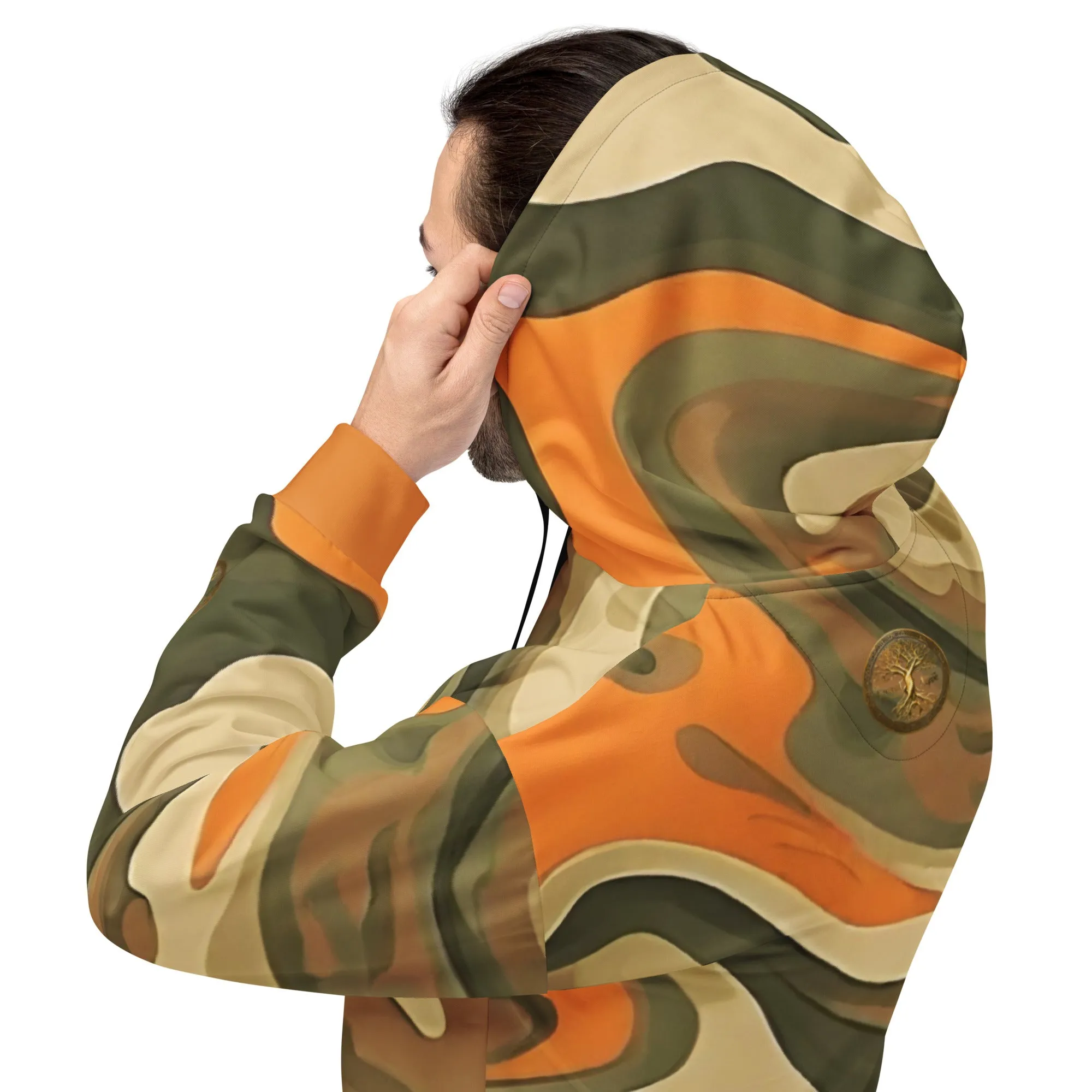 Orange, Green and Tan Eternal Agape Men's Camo Hoodie