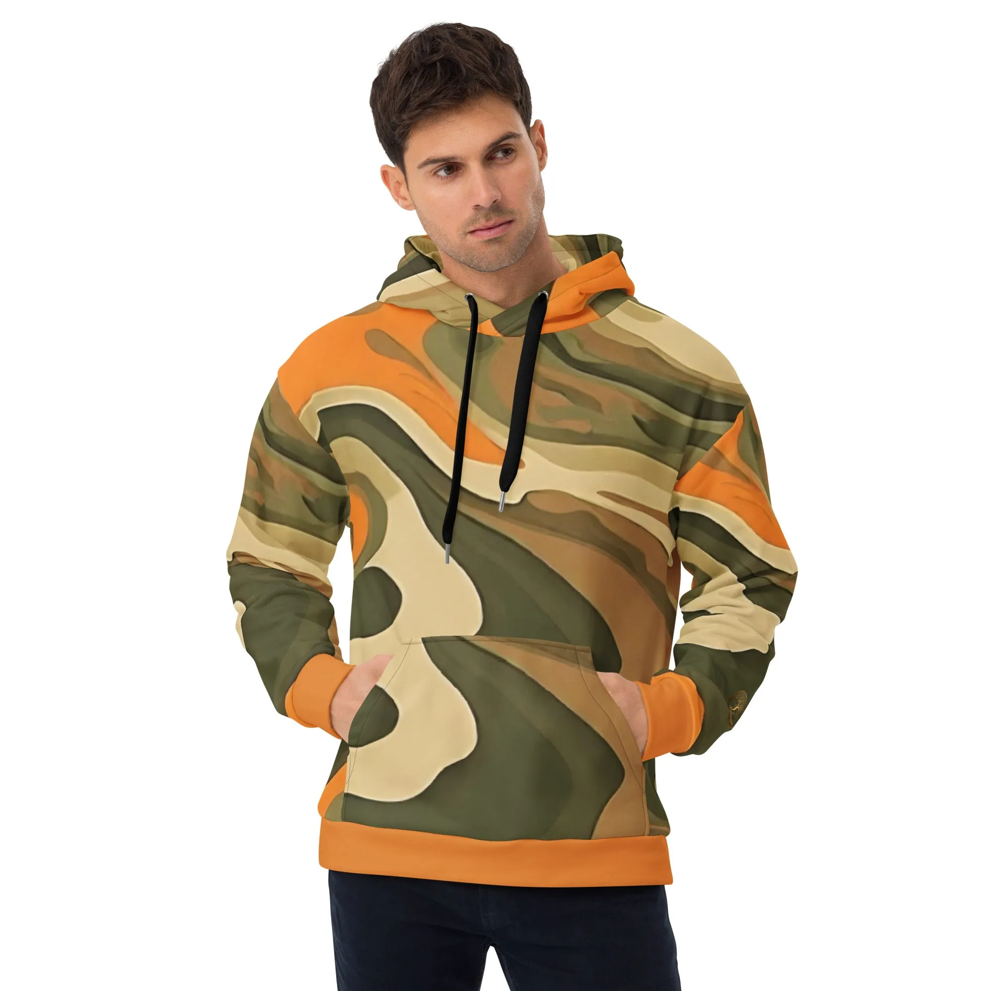Orange, Green and Tan Eternal Agape Men's Camo Hoodie