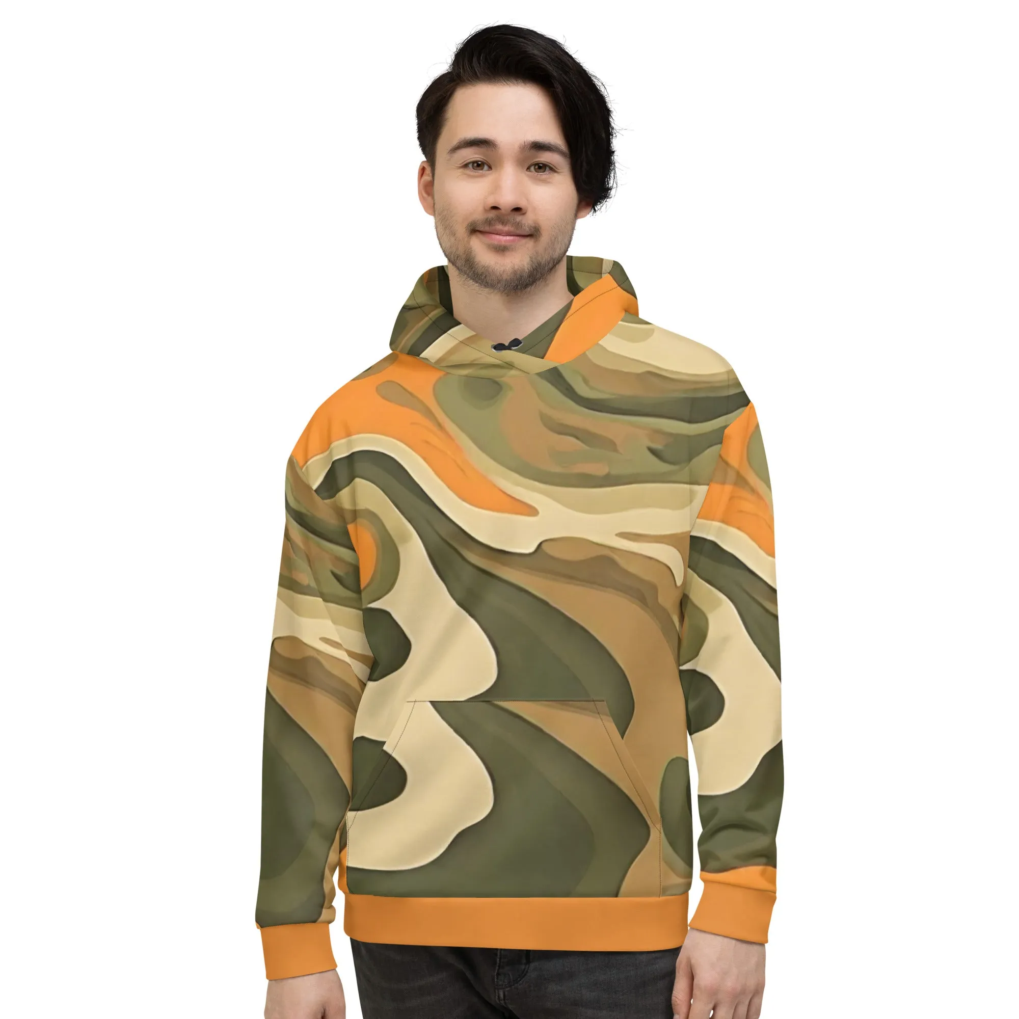 Orange, Green and Tan Eternal Agape Men's Camo Hoodie