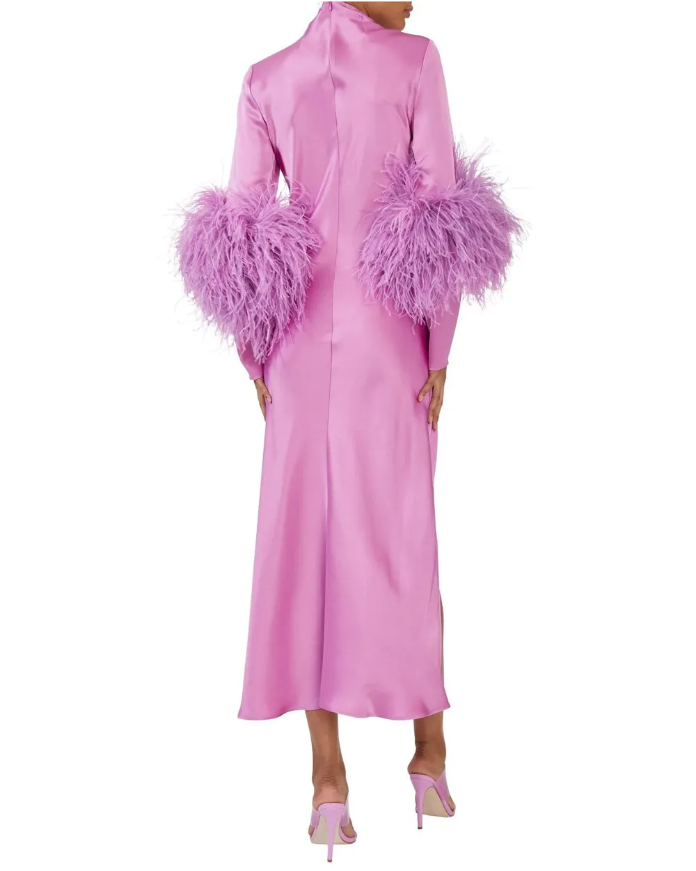 Orchid Satin Draped Bias Feather Dress