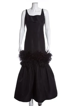 Oscar de la Renta Black Drop Waist Feather Dress SZ 12