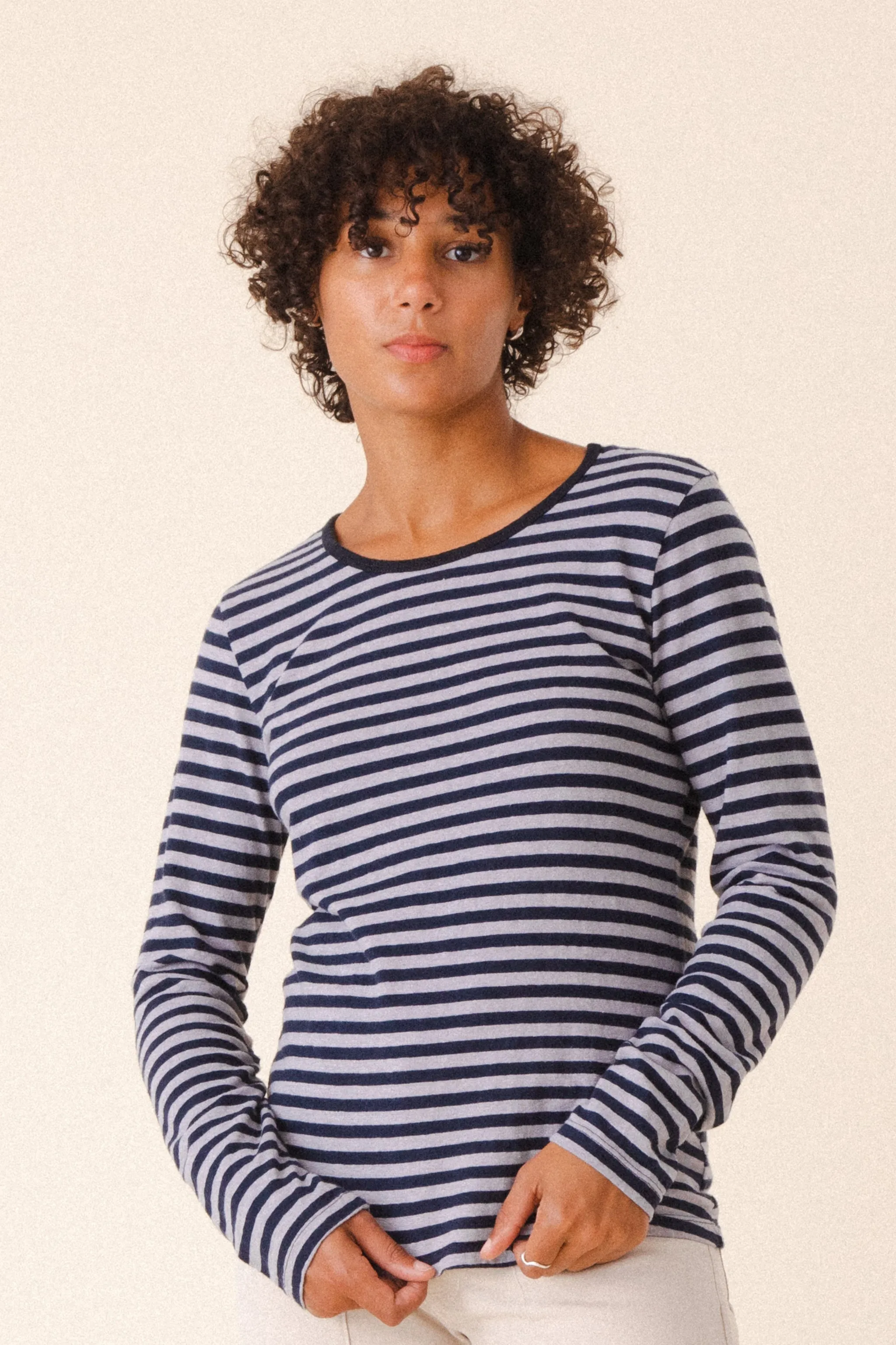 Patterned Crew in Navy Stripe