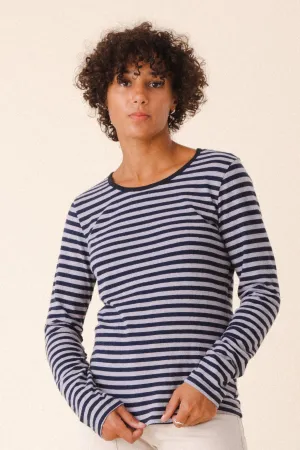 Patterned Crew in Navy Stripe