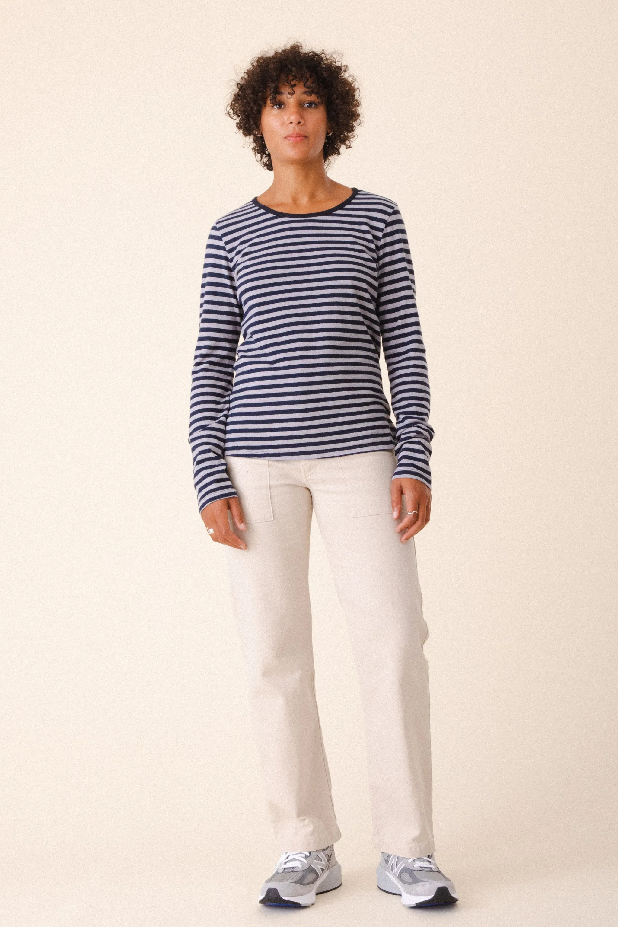 Patterned Crew in Navy Stripe
