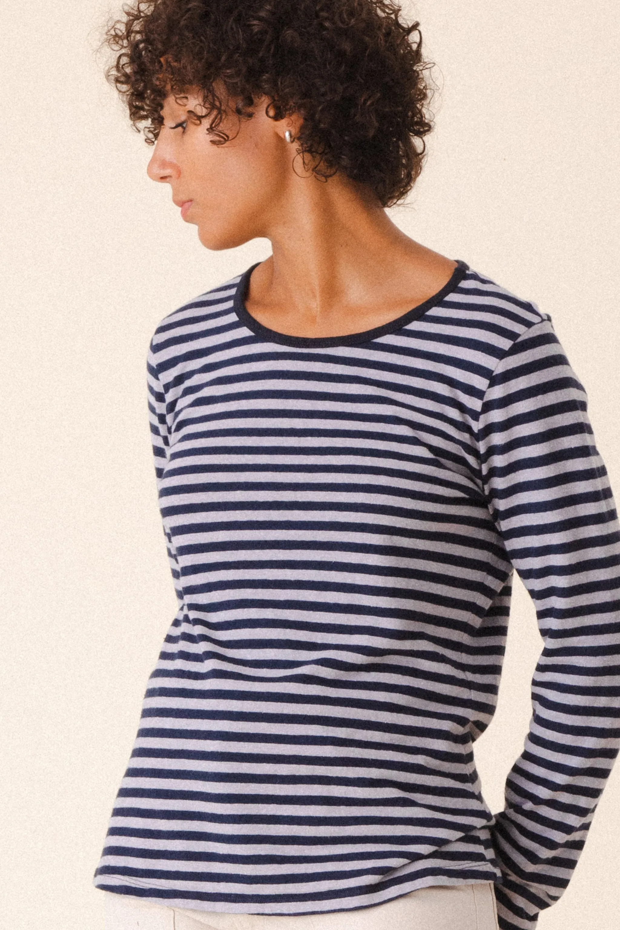 Patterned Crew in Navy Stripe