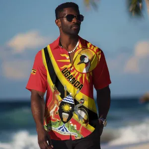 Personalised Afro Uganda Hawaiian Shirt Black Crowned Crane With Coat Of Arms LT15