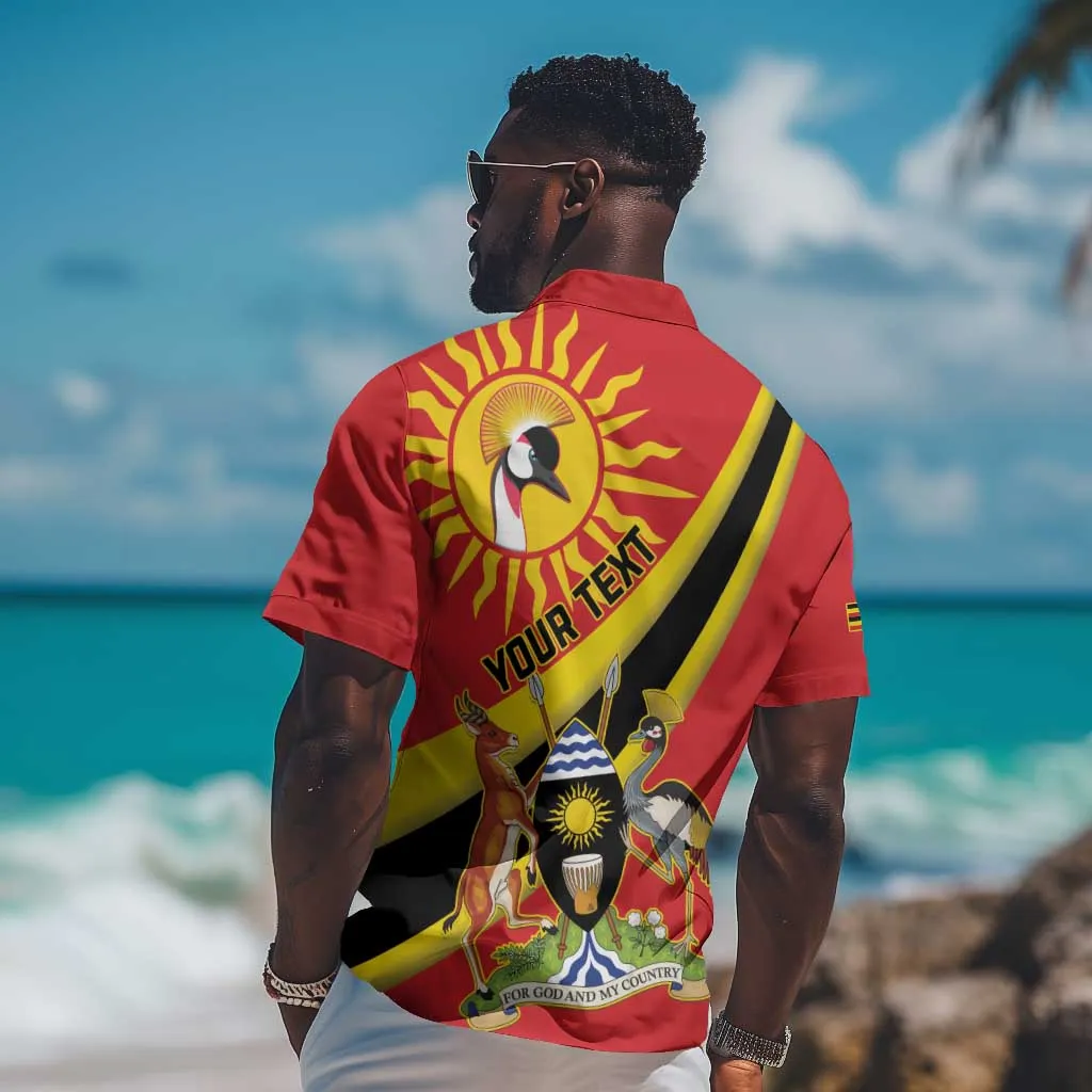 Personalised Afro Uganda Hawaiian Shirt Black Crowned Crane With Coat Of Arms LT15