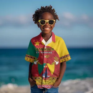 Personalised Cameroon National Day Kid Hawaiian Shirt Cameroun Coat Of Arms With Atoghu Pattern LT14