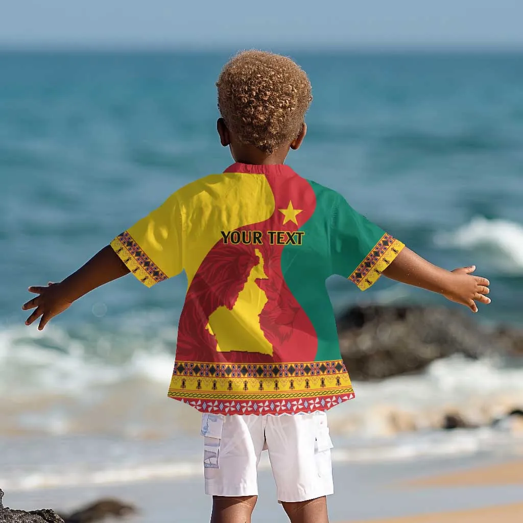Personalised Cameroon National Day Kid Hawaiian Shirt Cameroun Coat Of Arms With Atoghu Pattern LT14