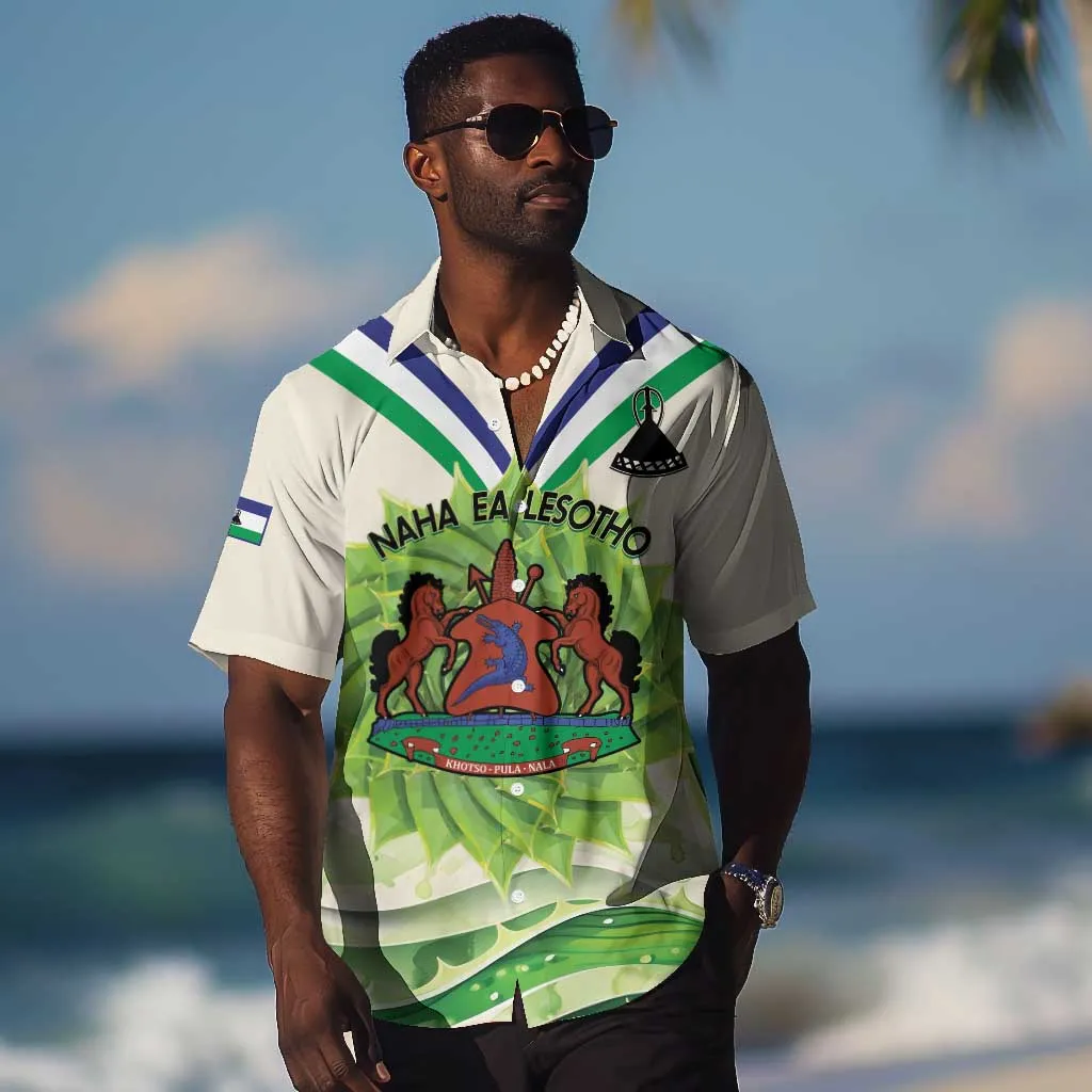 Personalised Lesotho Independence Day Hawaiian Shirt Aloe Polyphylla Mix Coat Of Arms LT14