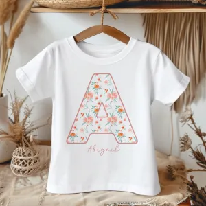Personalised Name Floral Theme Toddler & Kids T Shirt