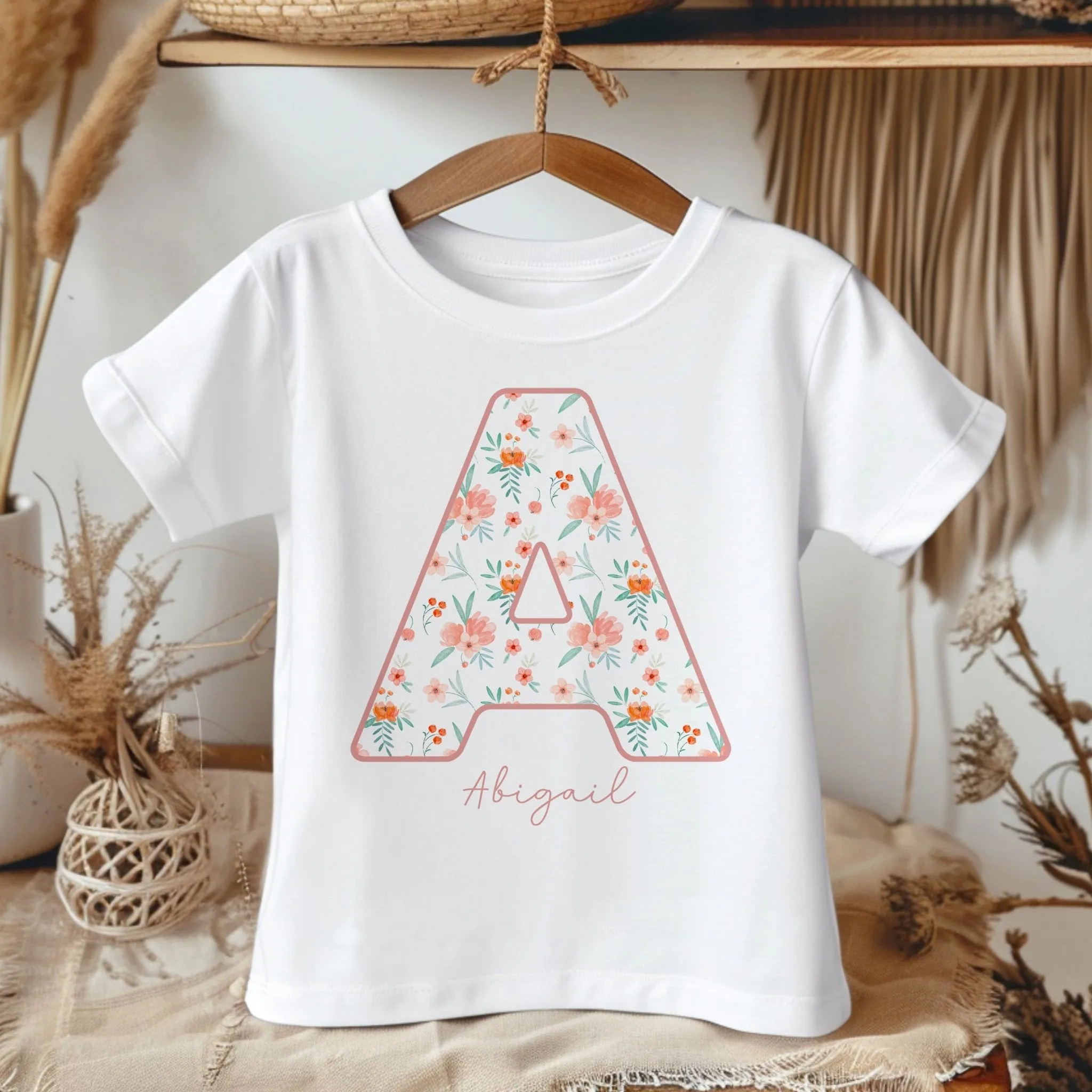 Personalised Name Floral Theme Toddler & Kids T Shirt