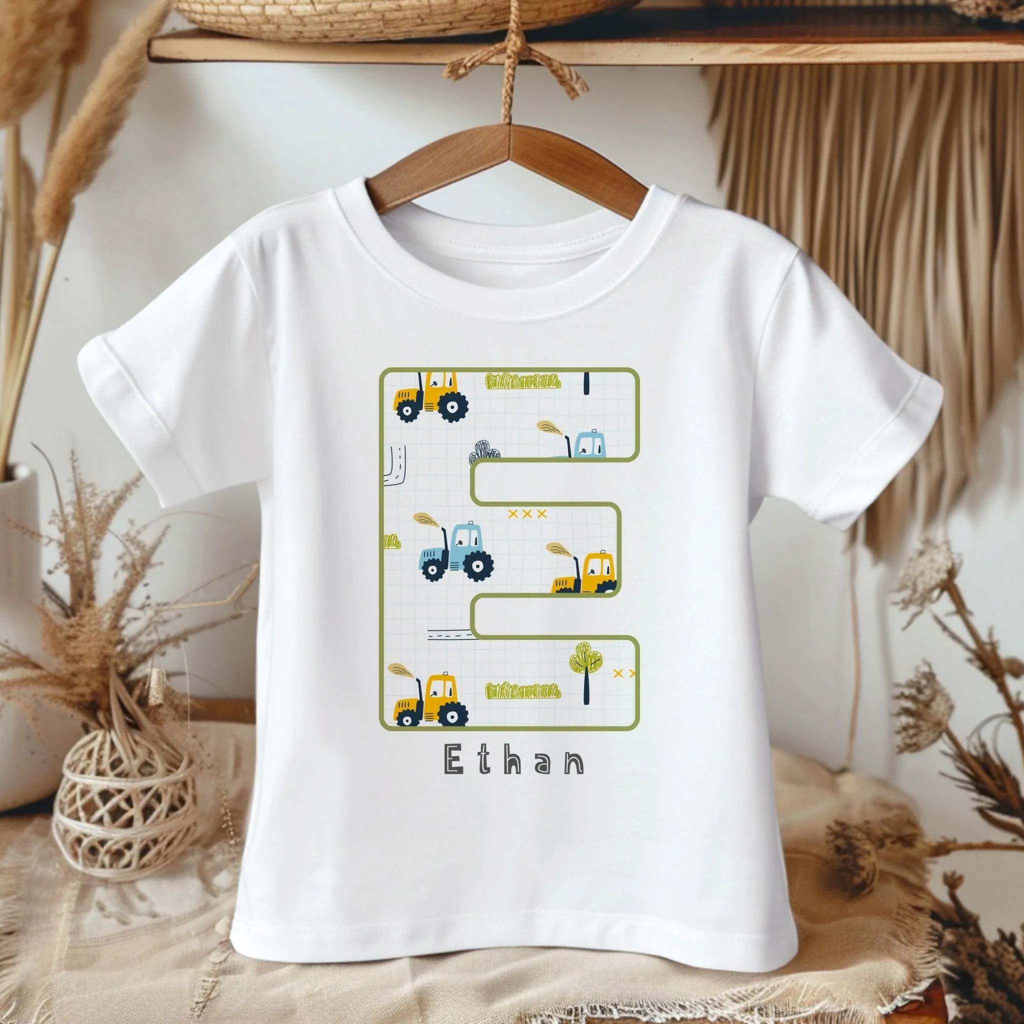 Personalised Name Tractors Pattern Toddler & Kids T Shirt