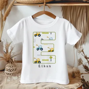 Personalised Name Tractors Pattern Toddler & Kids T Shirt