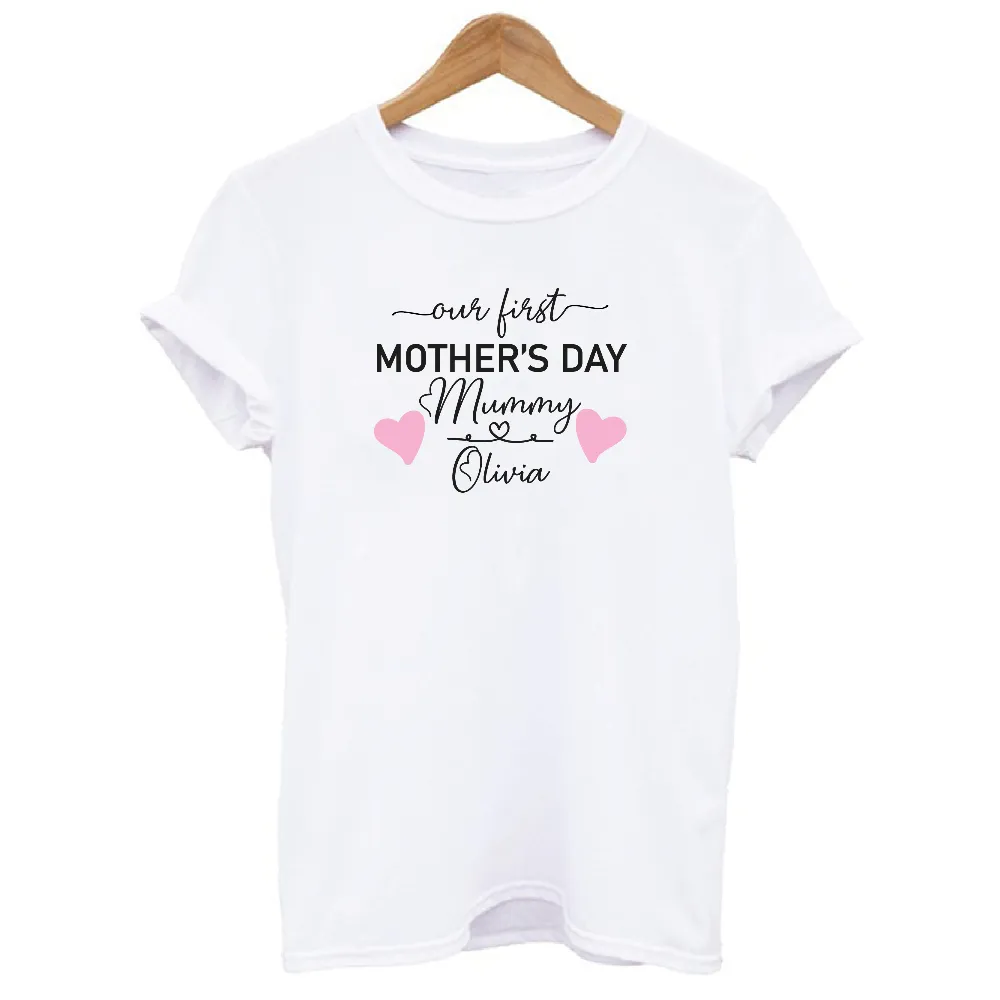 Personalised Our First Mother's Day Mummy and Baby Hearts T-shirt Set