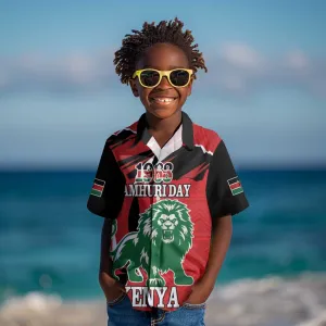 Personalized Jamhuri Day 1963 Kid Hawaiian Shirt Angry Lion With African Shield LT18