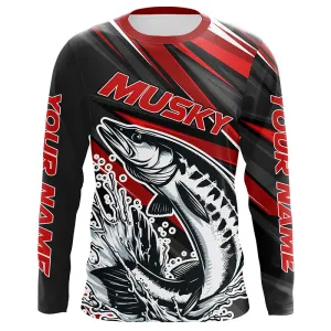 Personalized Musky Fishing Jerseys, Muskie Long Sleeve Tournament Fishing Shirts | Red IPHW5596