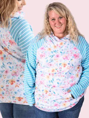 PHC- Ivory Rainbow Watercolor Floral Zipcowl Pullover