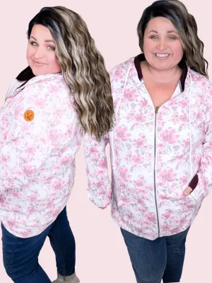 PHC- Triple Stretch Full Zip Hoodie in Ivory, Pink   Purple Floral