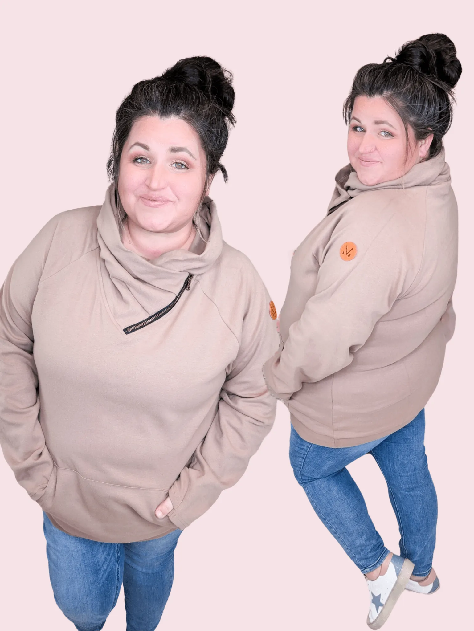 PHC- Triple Stretch ZipCowl Pullover in Mocha Mousse
