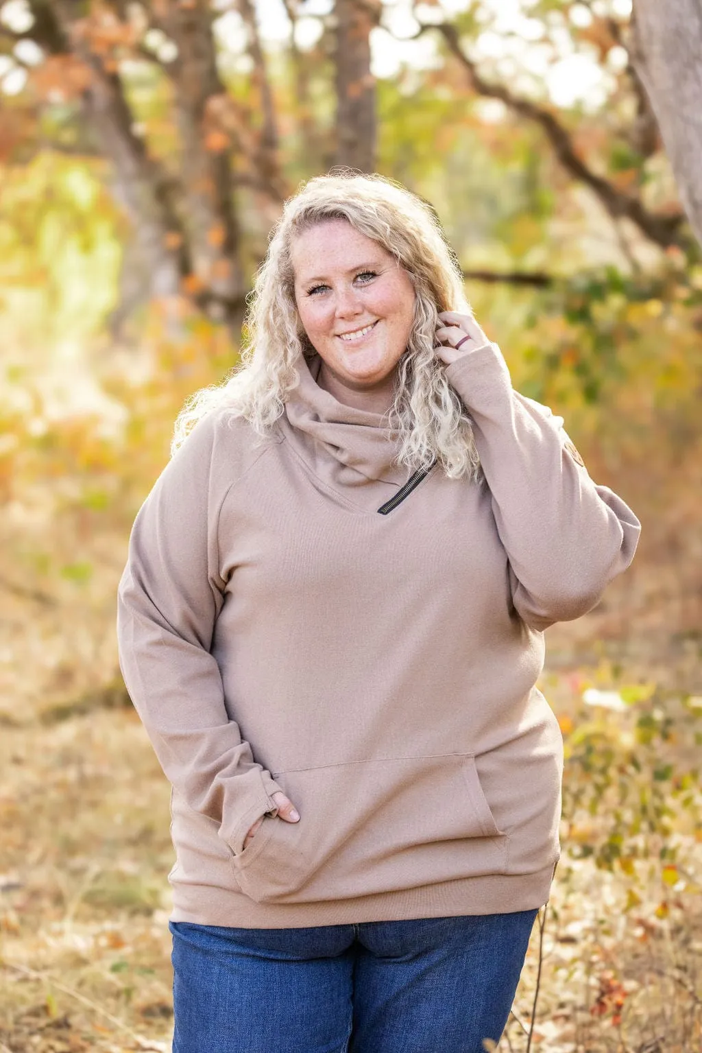 PHC- Triple Stretch ZipCowl Pullover in Mocha Mousse