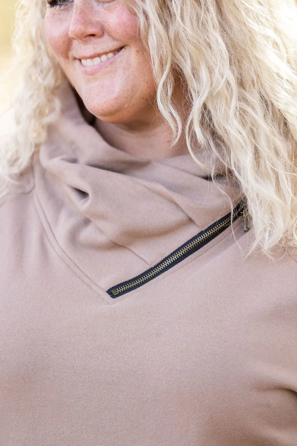 PHC- Triple Stretch ZipCowl Pullover in Mocha Mousse