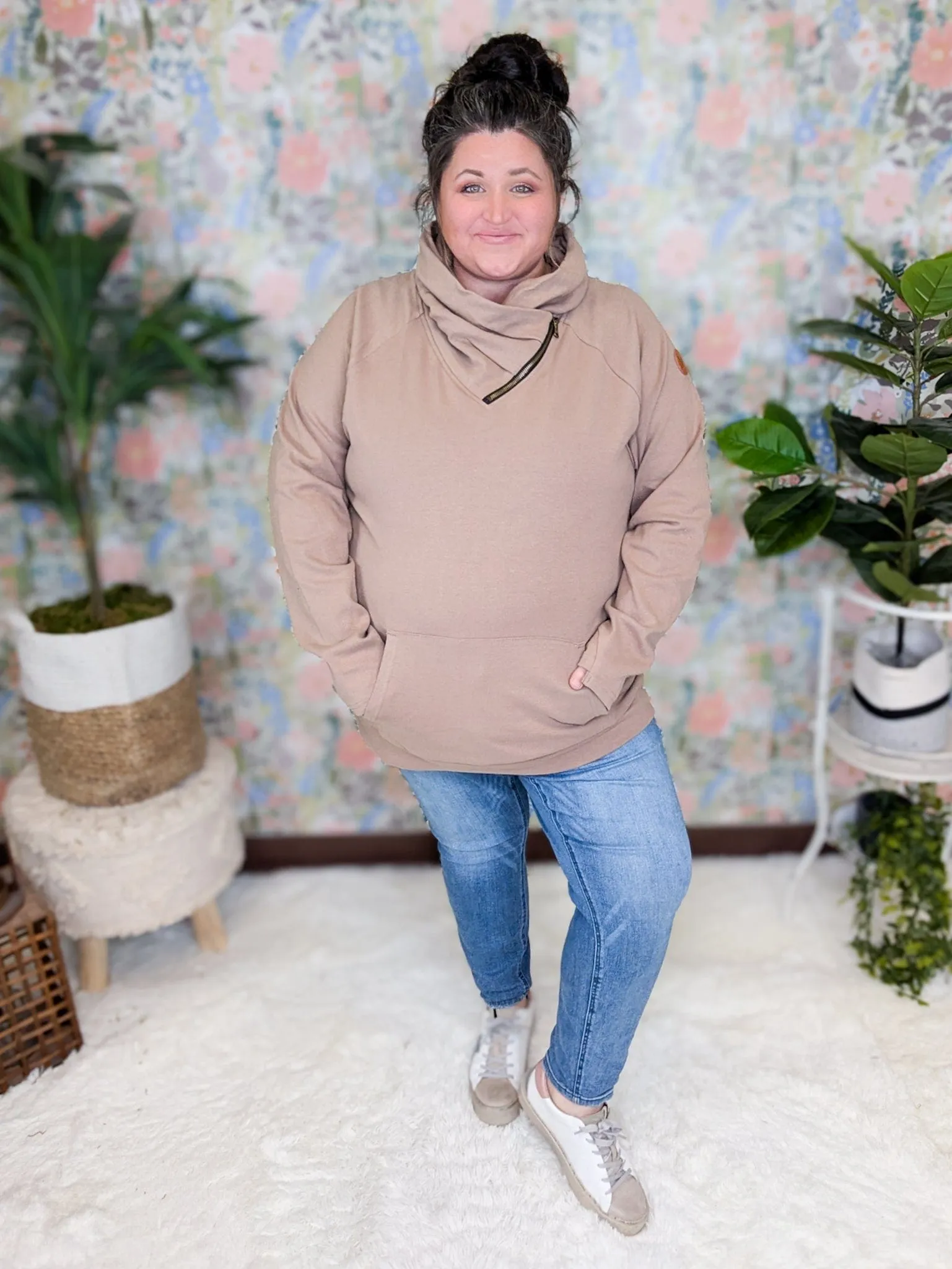 PHC- Triple Stretch ZipCowl Pullover in Mocha Mousse