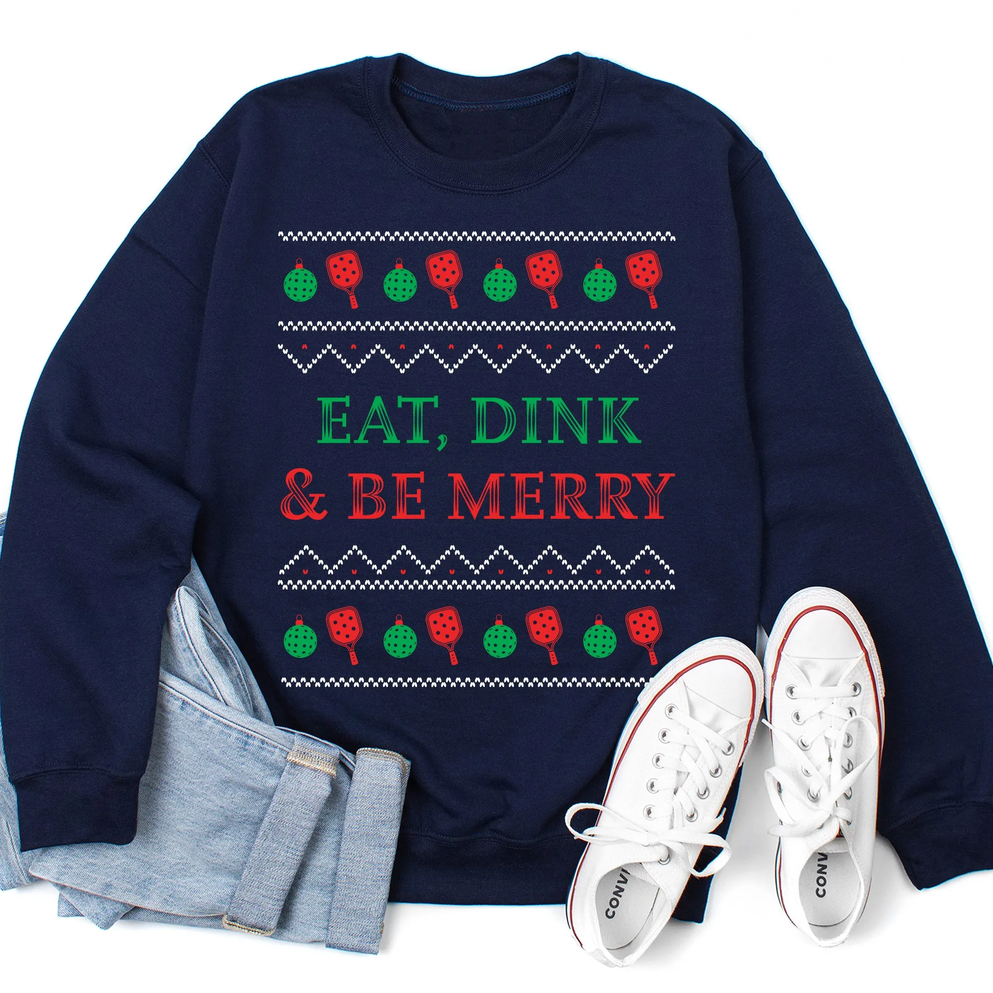 Pickleball Christmas Sweater - Eat, Dink, Be Merry
