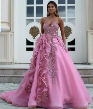 pink ball gown prom dresses 2020 sweetheart beaded feather luxury elegant prom gown vestido de graduacion