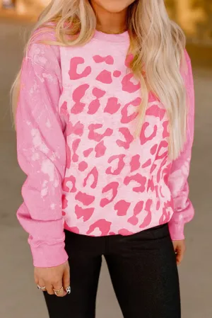 Pink Bleached Cheetah Print Sweatshirt