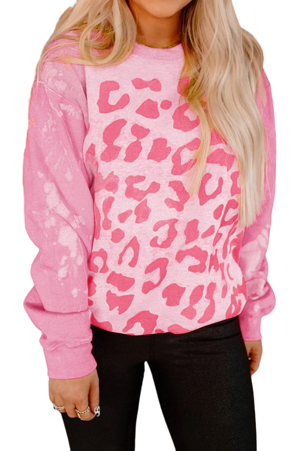 Pink Bleached Cheetah Print Sweatshirt