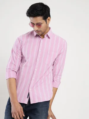 Pink Striped Slim Fit Casual Shirt | Greenfibre