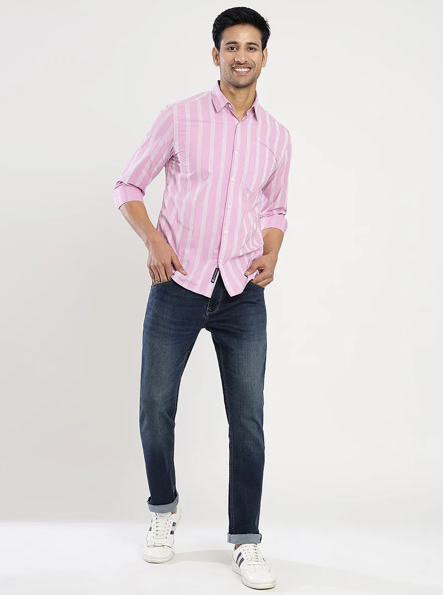 Pink Striped Slim Fit Casual Shirt | Greenfibre