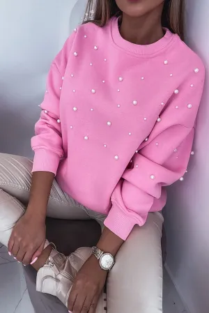 Pirouette Pearl Detail Ribbed Round Neck Sweatshirt