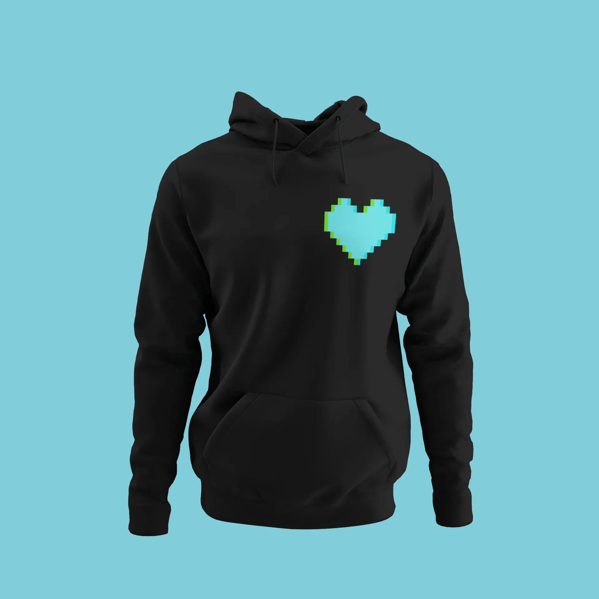 Pixel Heart (Neon Blue) -  Heavy Blend Hooded Sweatshirt