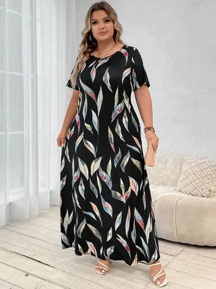 Plus size Printed Feather Large Size Dress