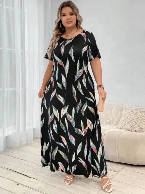 Plus size Printed Feather Large Size Dress