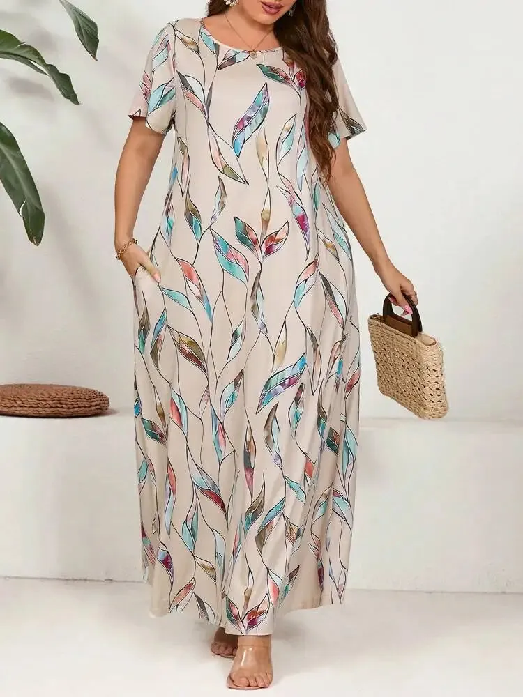 Plus size Printed Feather Large Size Dress
