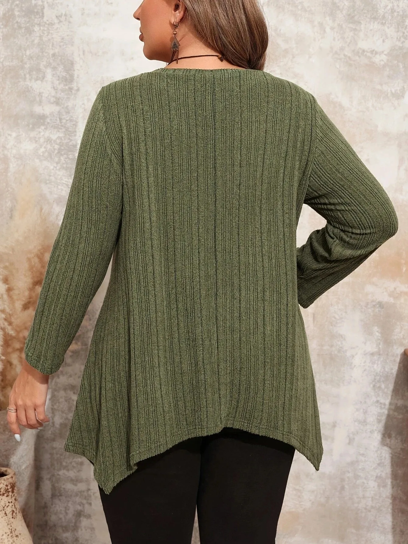 Plus Size Solid  T-shirt, Casual Long Sleeve Spring