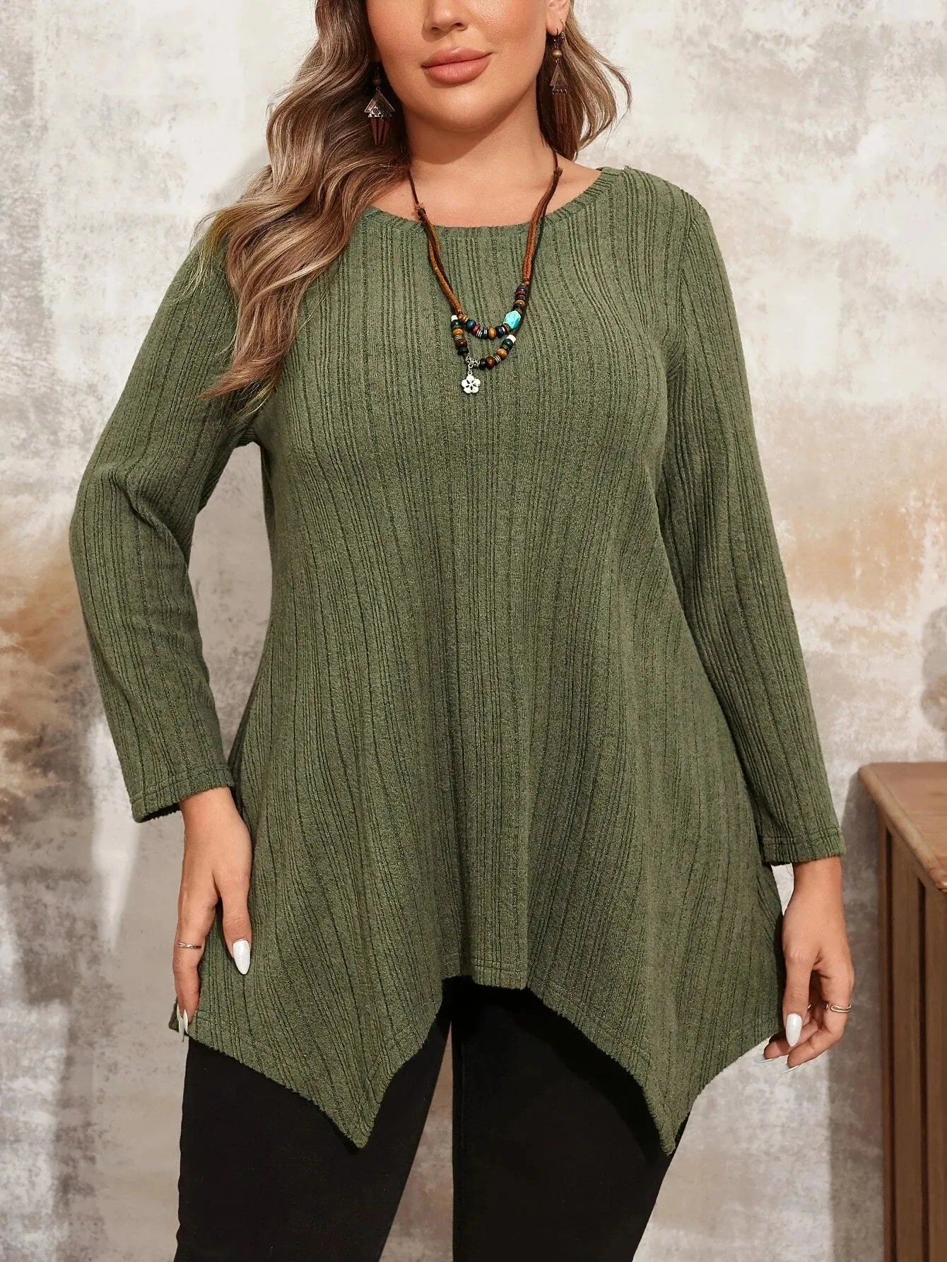 Plus Size Solid  T-shirt, Casual Long Sleeve Spring