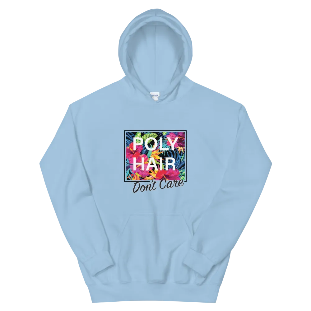 POLY HAIR, Don't Care - Black Border *ADULT HOODIE*