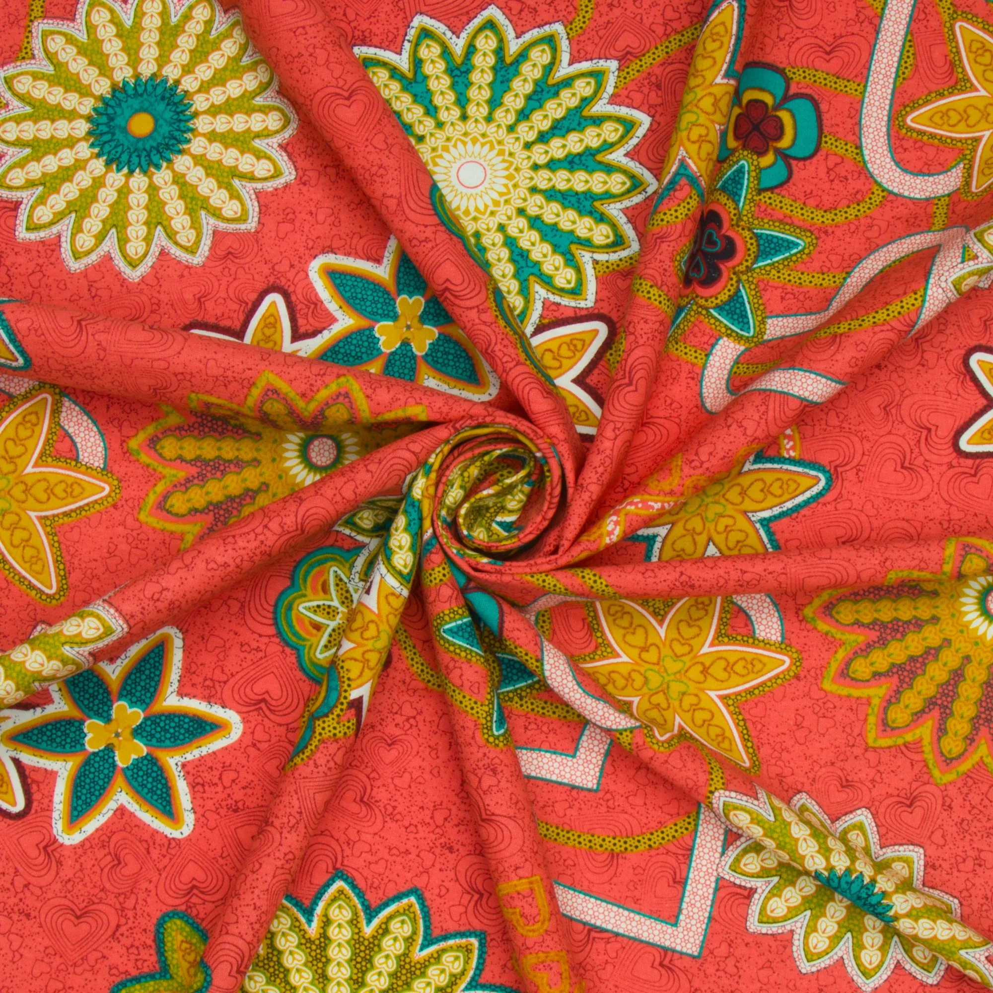 Printed 100% Cotton Apparel Fabric Coral