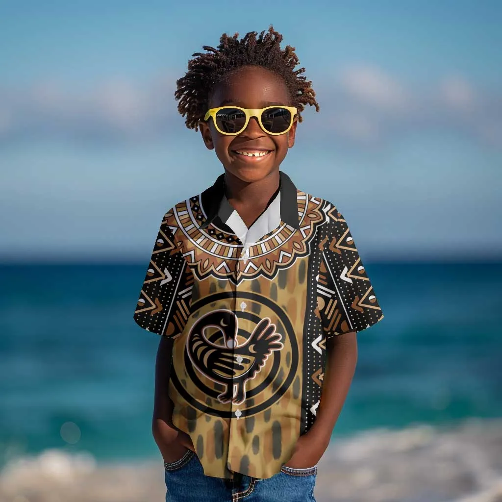 Printed Mud Cloth and Adinkra Symbol Kid Hawaiian Shirt DT02