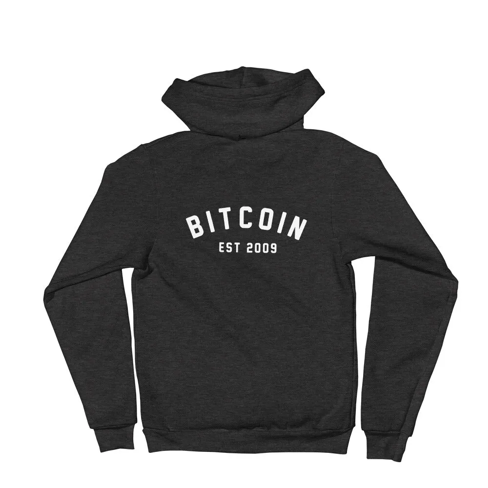 "BITCOIN CAMPUS" ZIPPER MENS HOODIE