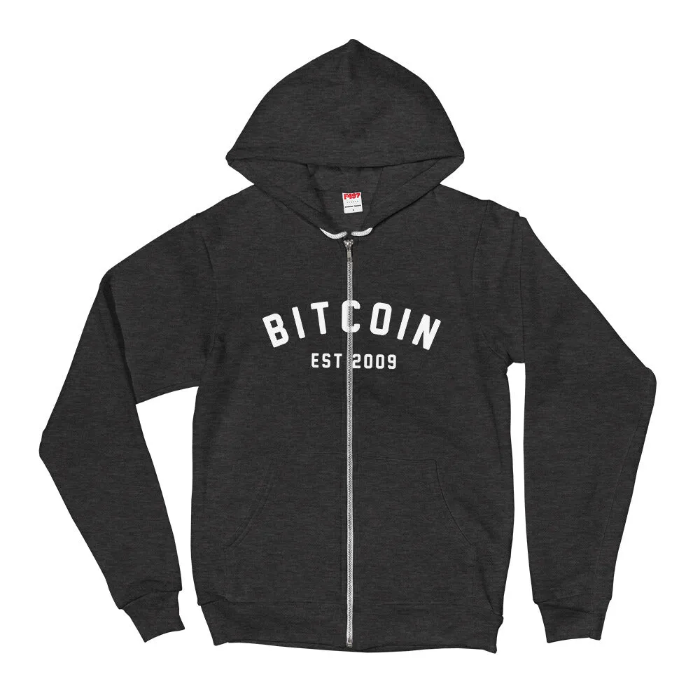 "BITCOIN CAMPUS" ZIPPER MENS HOODIE