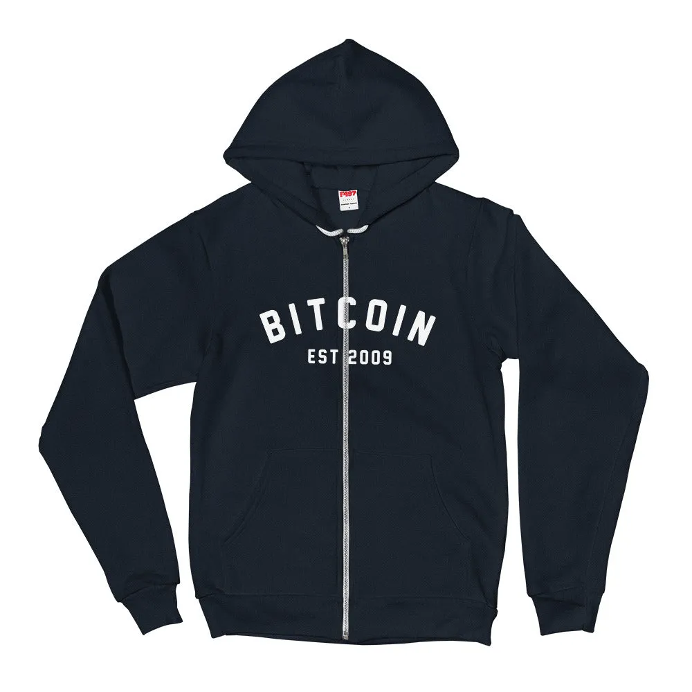 "BITCOIN CAMPUS" ZIPPER MENS HOODIE