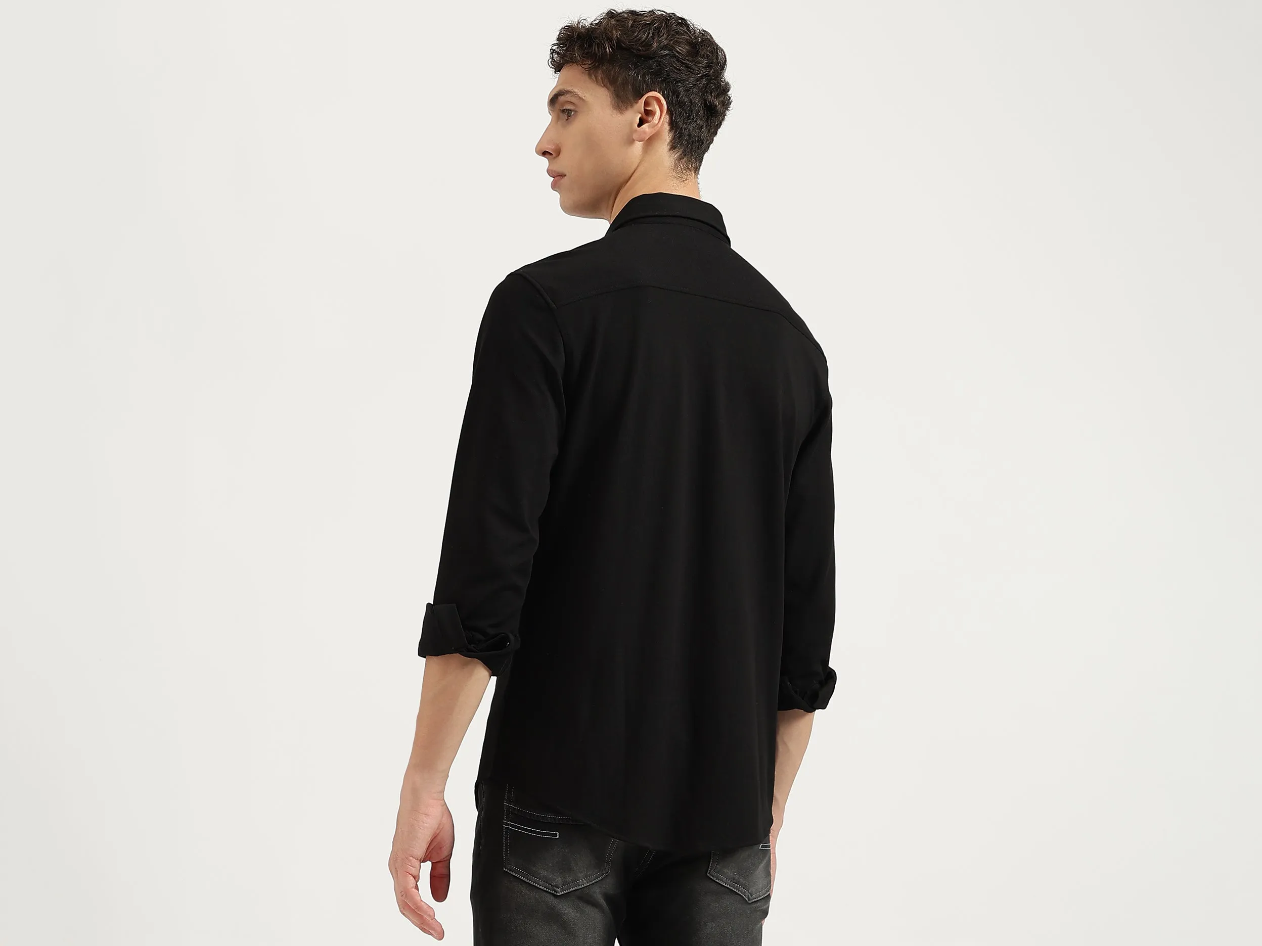 Regular Fit Spread Collar Solid Shirts